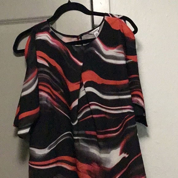 Calvin Klein Black and White Asymmetrical 3/4 Sleeve Blouse - Picture 3 of 6